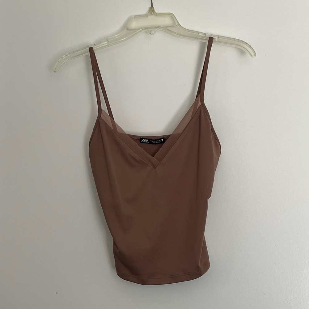 Zara Brown Fitted Crop Camisole